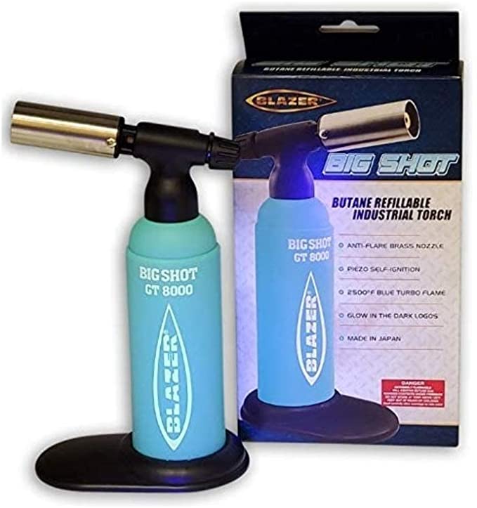 Blazer Big Shot Butane Torch - Teal w/Glow Writing